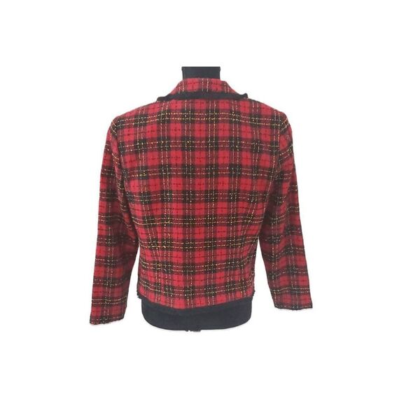 Michael B Ltd Womens Red Black Petite Plaid Button Up Acrylic Blazer Jacket 10 - Picture 4 of 8